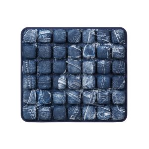 Blue denim jeans pattern AJ Air Cushion with 3D air cells, stylish fabric texture seat pad for office chair and casual home decor.