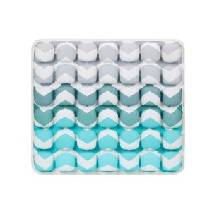 Teal and grey wavy stripe pattern AJ Air Cushion, a modern geometric inflatable seat pad for office and home use.