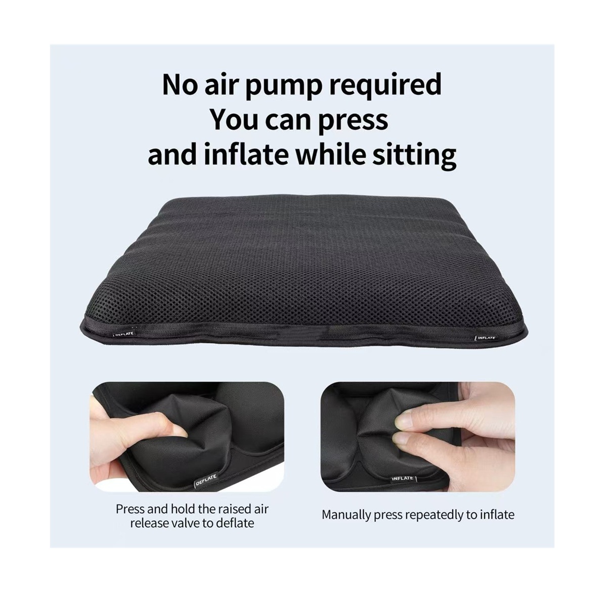 Demonstration of the manual inflation and deflation process for the AJ air cushion without an external pump.