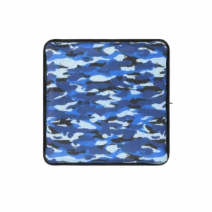 AJ Blue Camouflage 3D Mesh Air Seat Cushion showing the breathable 3D mesh cover and adjustable air-cell support