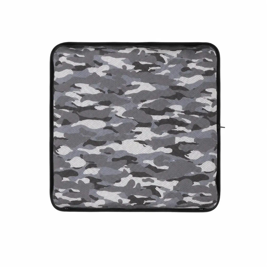 AJ Gray Camouflage 3D Mesh Air Seat Cushion showing the breathable 3D mesh cover and adjustable air-cell support