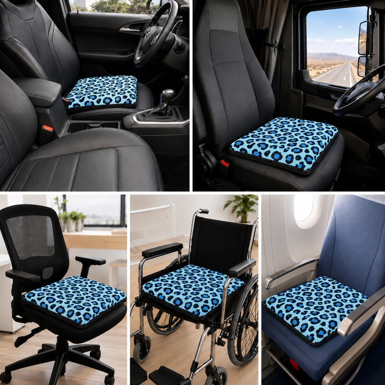 AJ Blue Leopard Print 3D Air Mesh Seat Cushion - Image 7