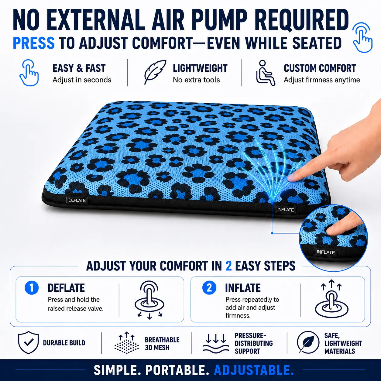 AJ Blue Leopard Print 3D Air Mesh Seat Cushion - Image 5