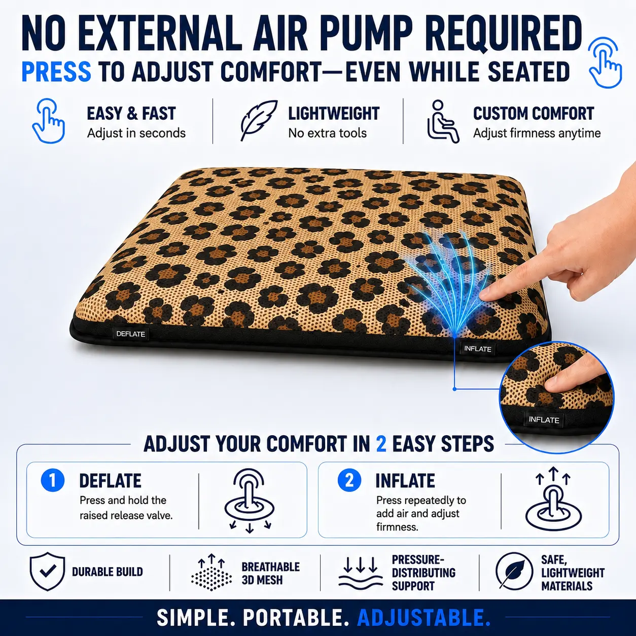 AJ Light Brown Leopard Print 3D Air Mesh Seat Cushion - Image 6
