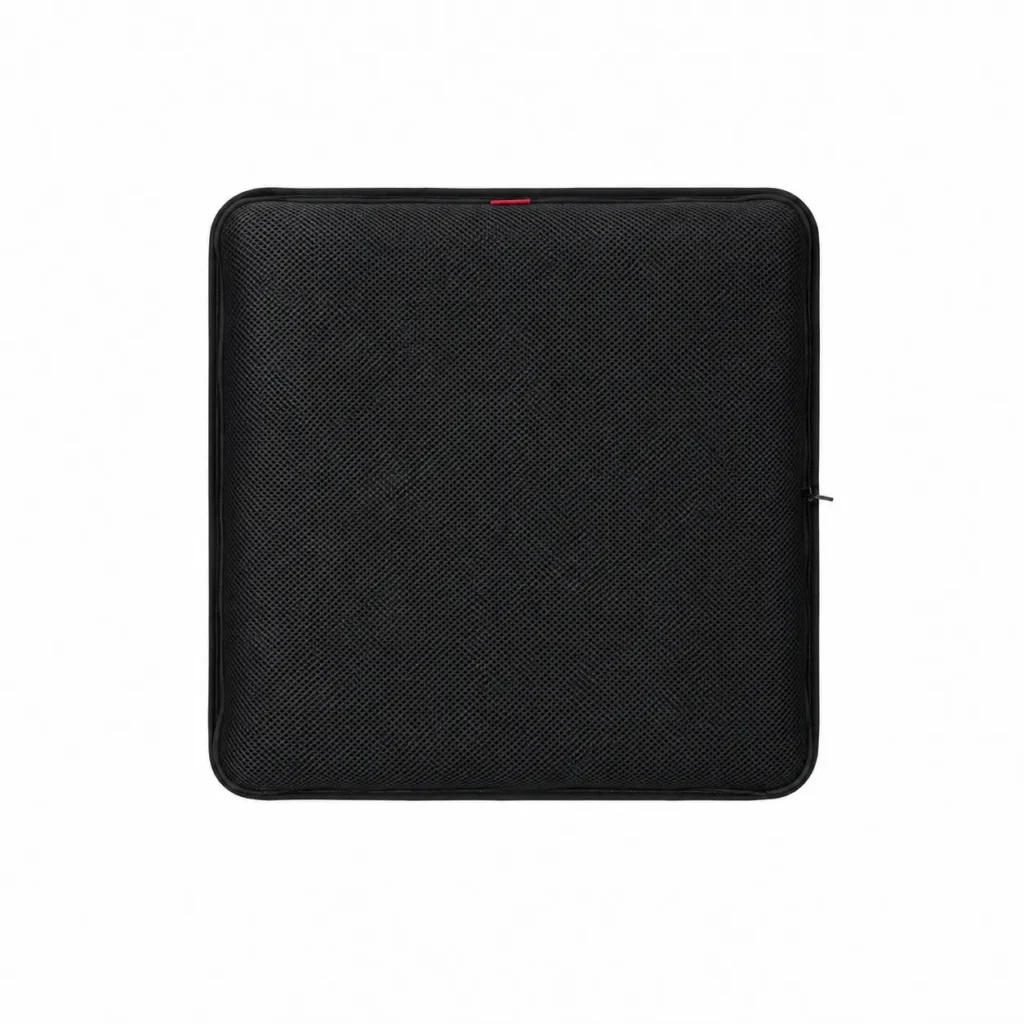 AJ Midnight Black 3D Mesh Air Seat Cushion showing the breathable 3D mesh cover and adjustable air-cell support