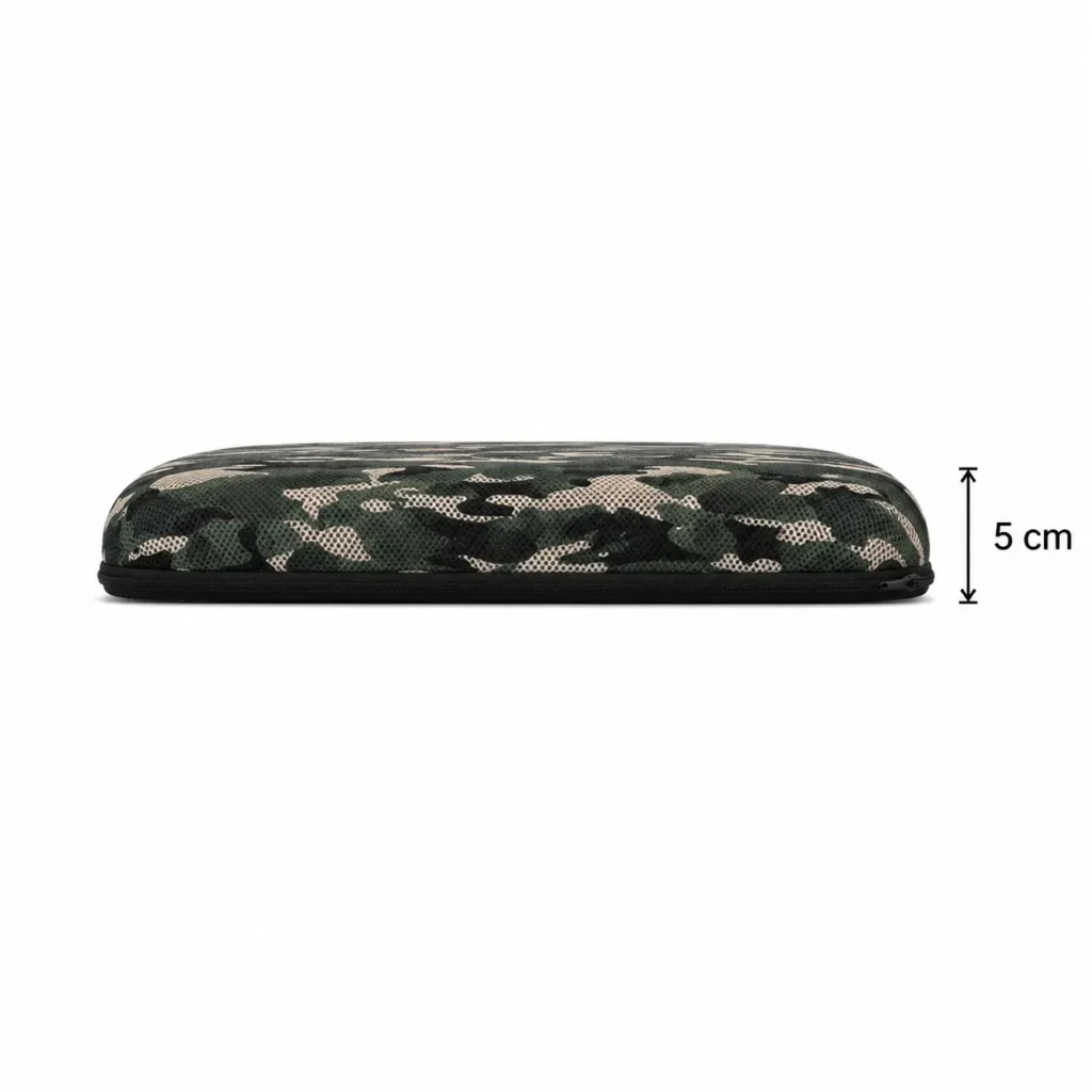 Side view of AJ Green Camouflage 3D Mesh Air Seat Cushion showing 5 cm cushion thickness