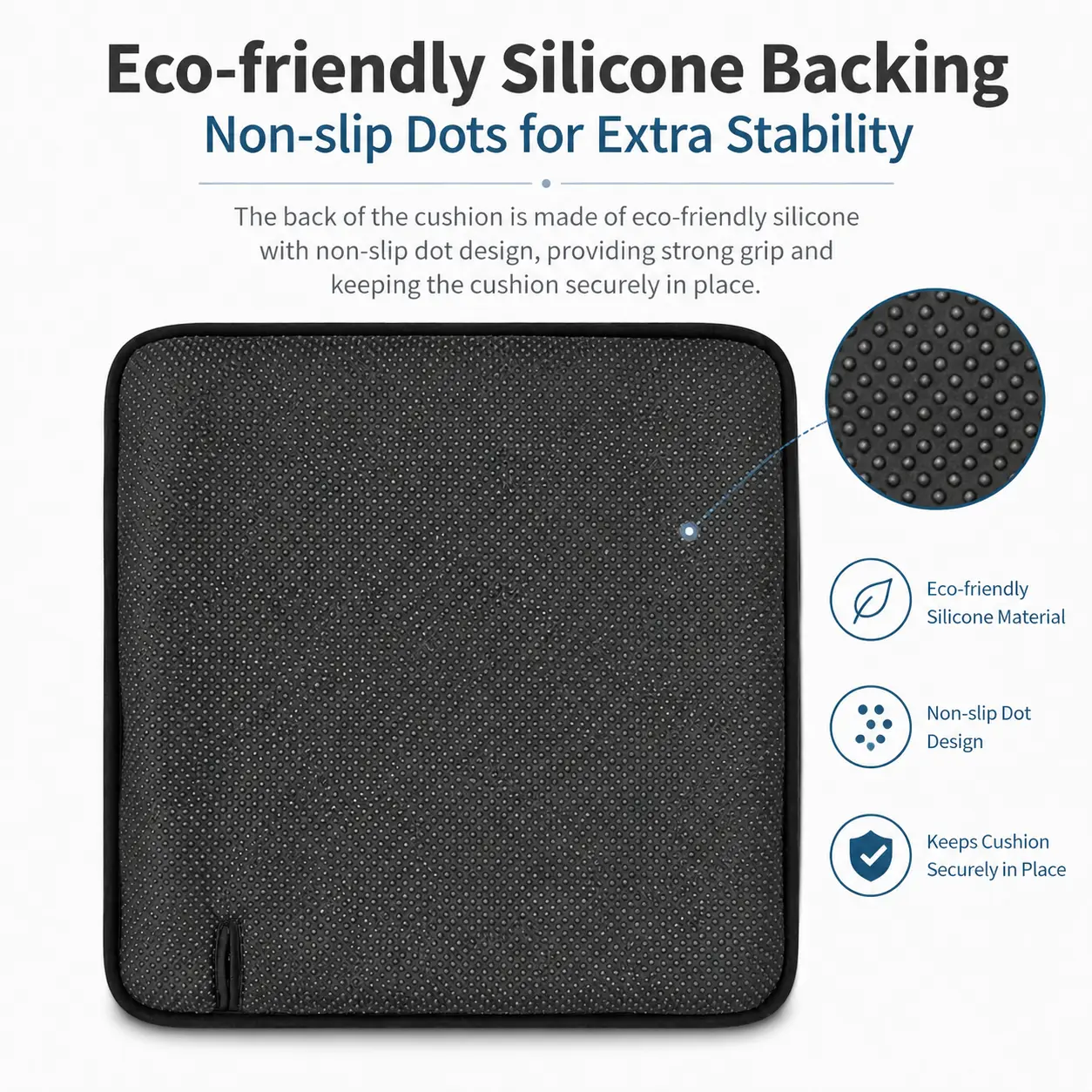 Bottom of AJ Navy Blue air cushion showing silicone non-slip dot backing