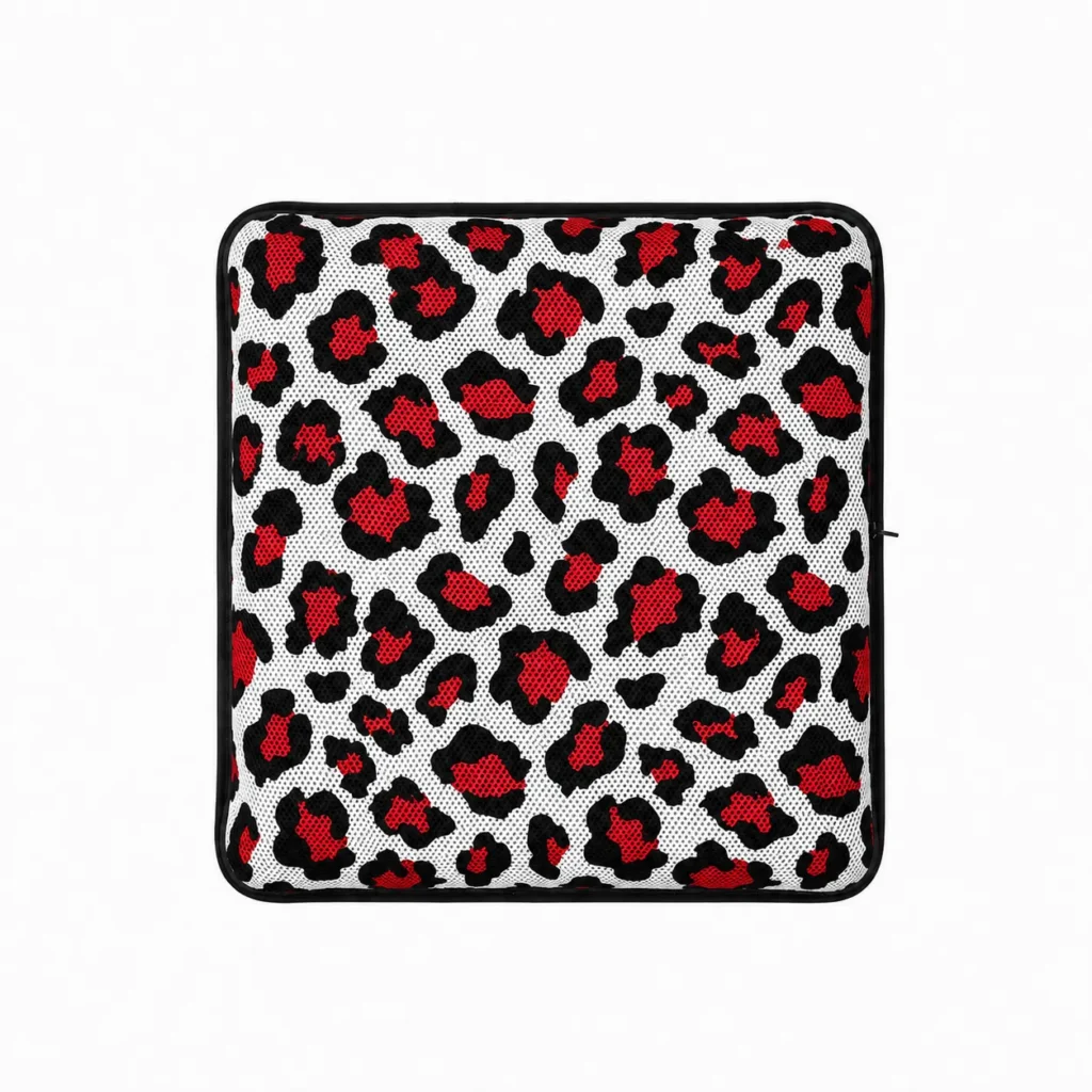 AJ Red Black Leopard Print 3D Air Mesh Seat Cushion with breathable mesh fabric and adjustable air support