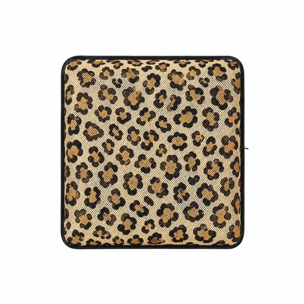 AJ Light Brown Leopard Print 3D Air Mesh Seat Cushion with breathable mesh fabric and adjustable air support
