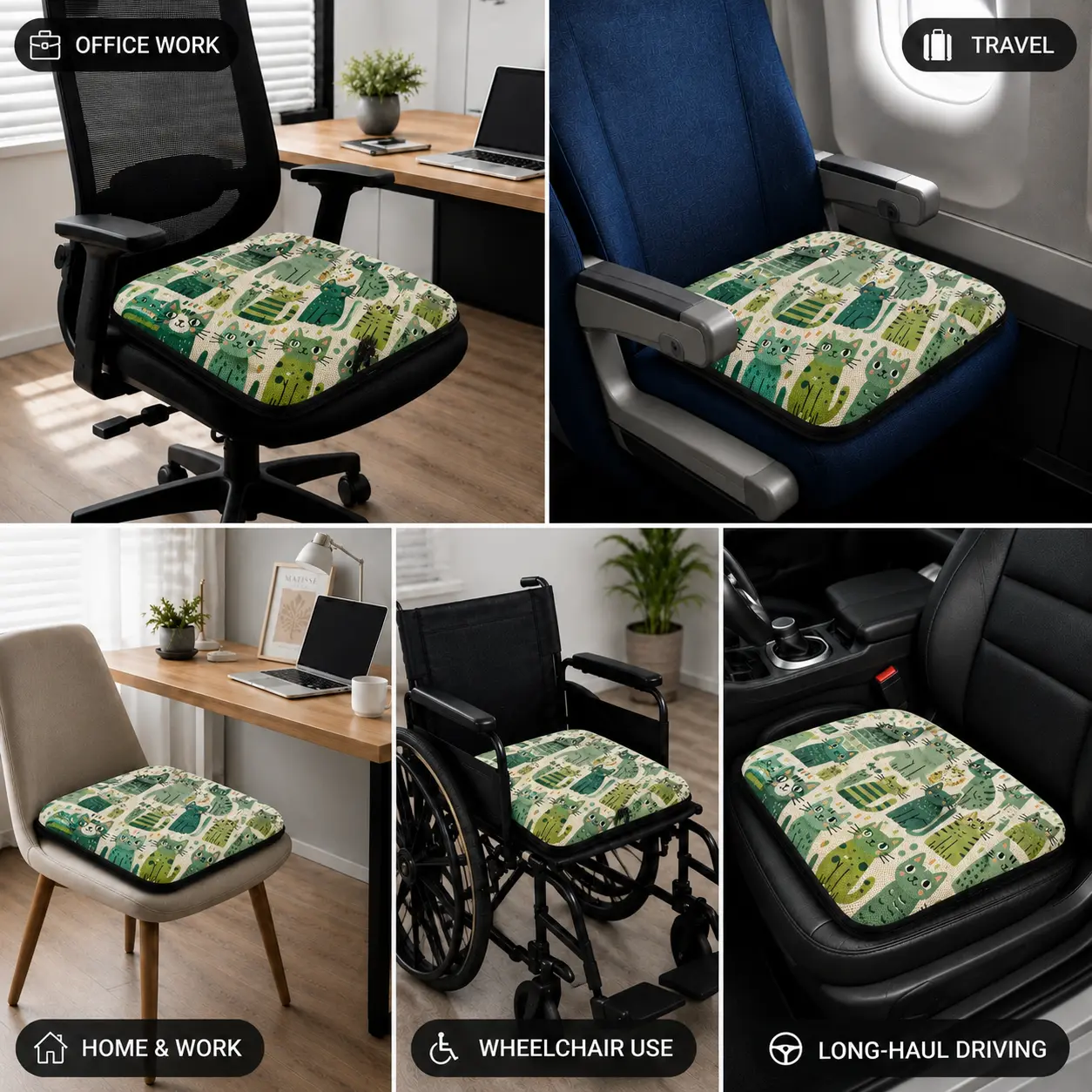AJ Green Cat Illustration 3D Air Mesh Seat Cushion - Image 6