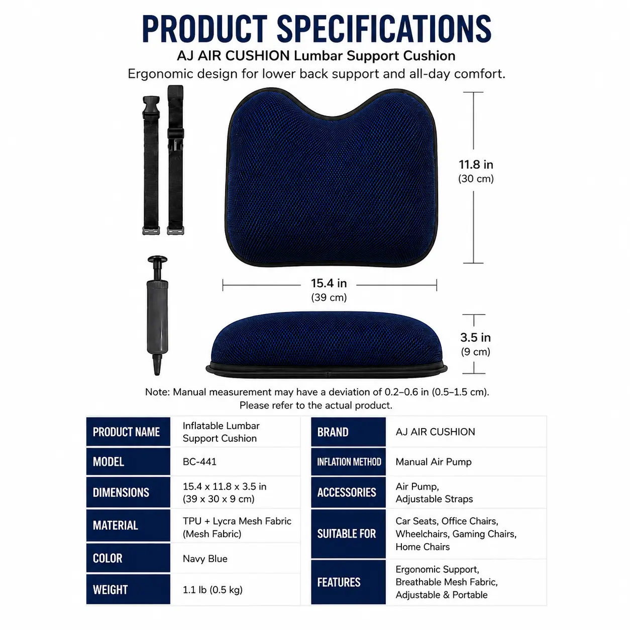 Navy Blue Lumbar Support - Image 6