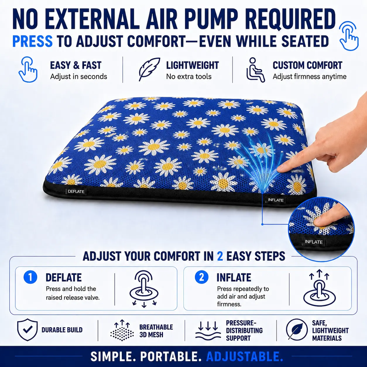 AJ Blue Daisy 3D Air Mesh Seat Cushion - Image 5