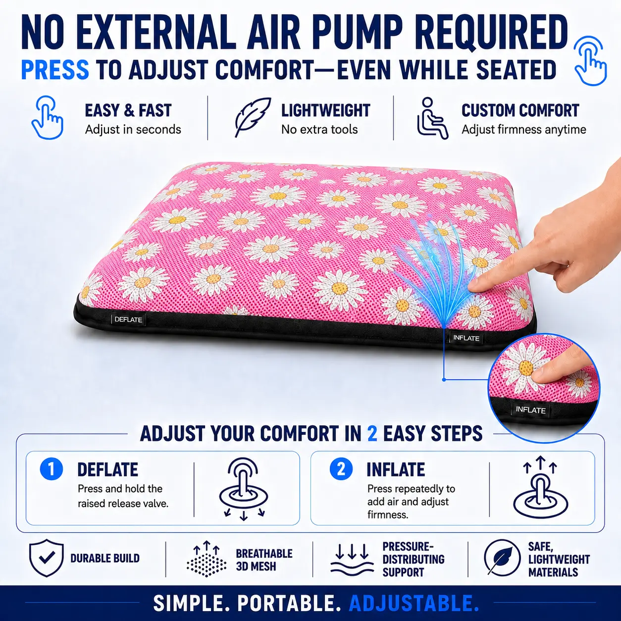AJ Pink Daisy 3D Air Mesh Seat Cushion - Image 5