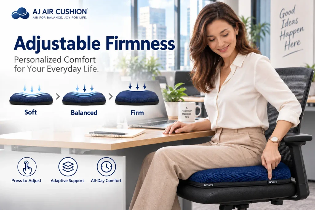 Adjustable air seat cushion firmness for comfortable everyday sitting