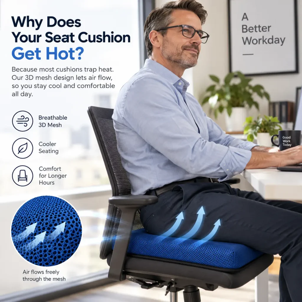 Breathable AJ air seat cushion with 3D mesh for long sitting
