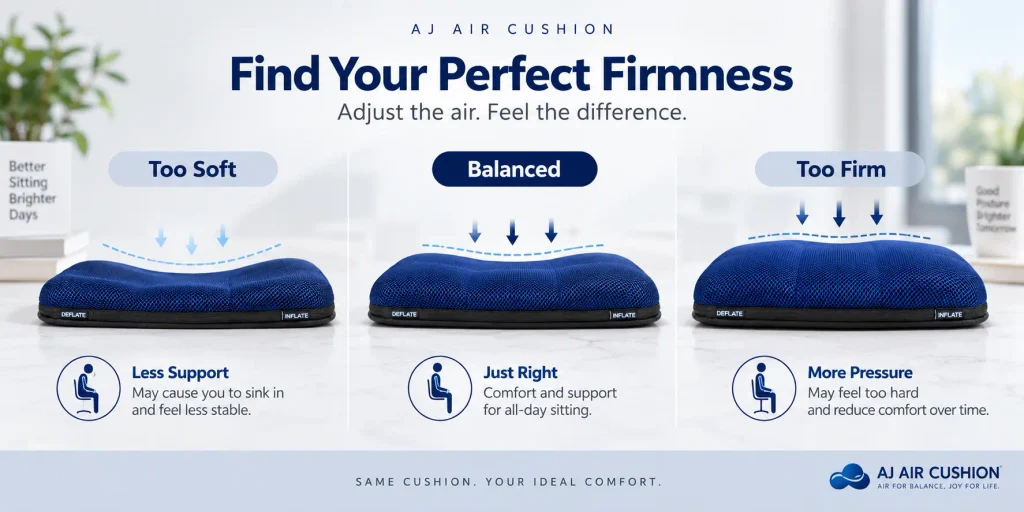 Seat cushion firmness comparison from softer to balanced and firmer air support